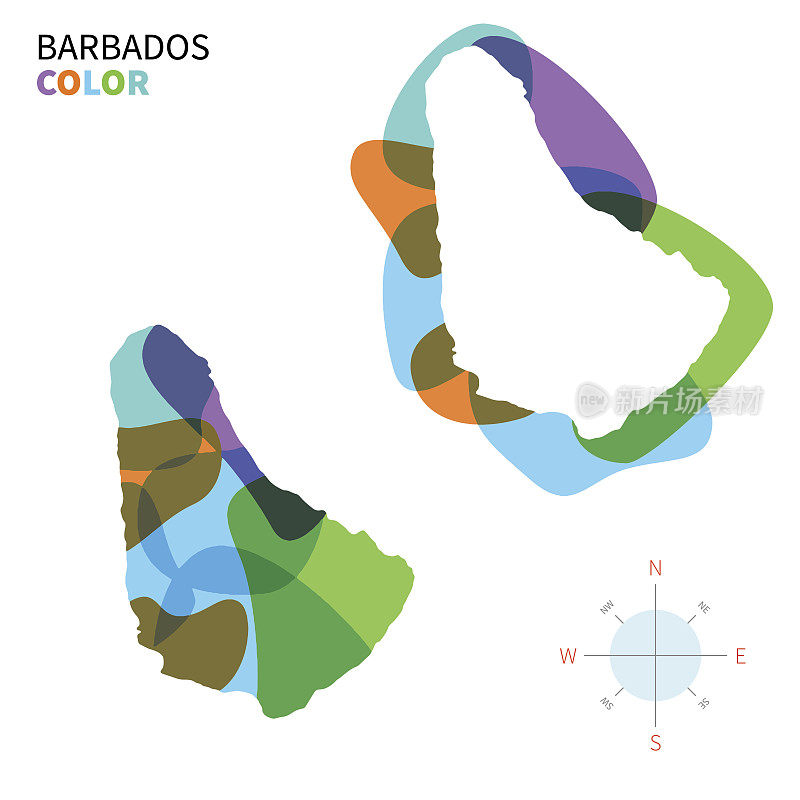 Abstract vector color map of Barbados with transparent paint effect.